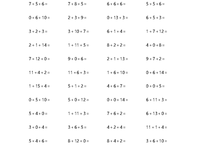 一年级上册数学20以内连续加法口算