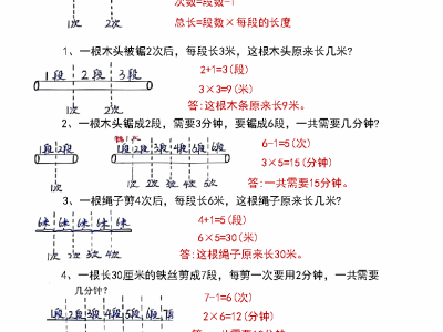 二年级数学锯木头爬楼梯植树应用题
