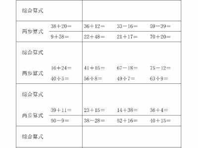 二年级下册数学列综合算式专项练习