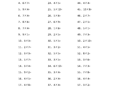 二年级下册数学表内乘法第1~20篇（高级）