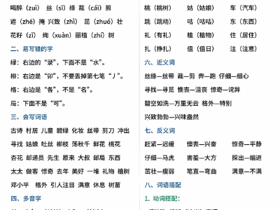 二年级下册期中基础知识必背