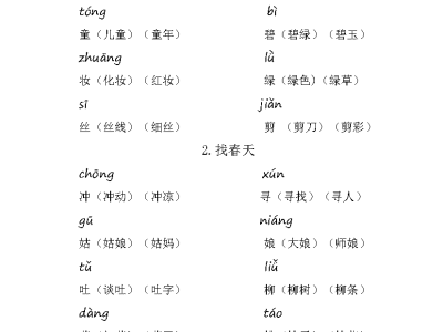 二年级语文下册重点生字组词