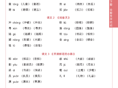 二年级下册语文生字组词