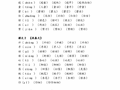 2023春二年级下册语文生字扩词表