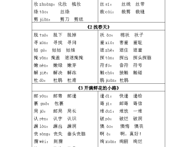 二年级下册语文识字表加音节组词