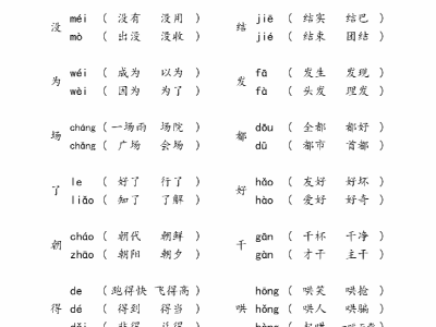 二年级下册语文【多音字汇总归纳】